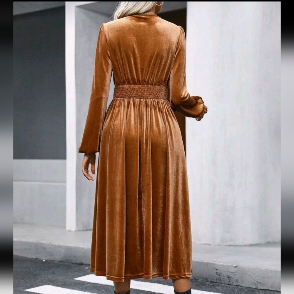 Golden Velvet Midi Dress - Picture 2 of 5